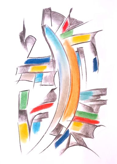 Dynamischer Sprung 600,00 abstrakte expressionistische Malerei.
Gemäldeformat 43 x 64 auf Hahnemühle mit Pastellkreide und mehrfacher Fixierung sowie Klarlack matt