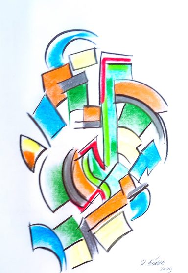 Solo 1200,00 Abstrakte Komposition aus bunten geometrischen Formen und Linien.